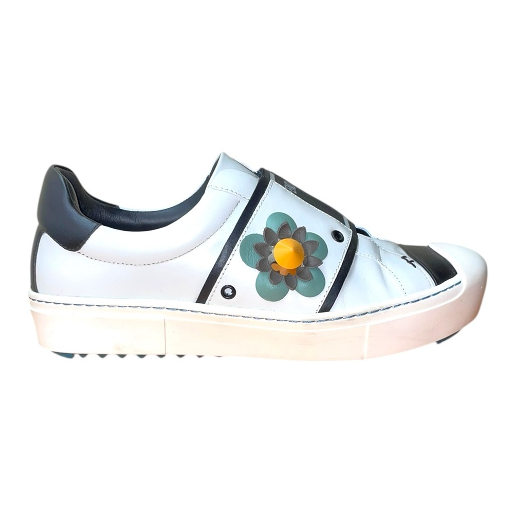 Fendi White and Black Sneakers with Floral Appliqué